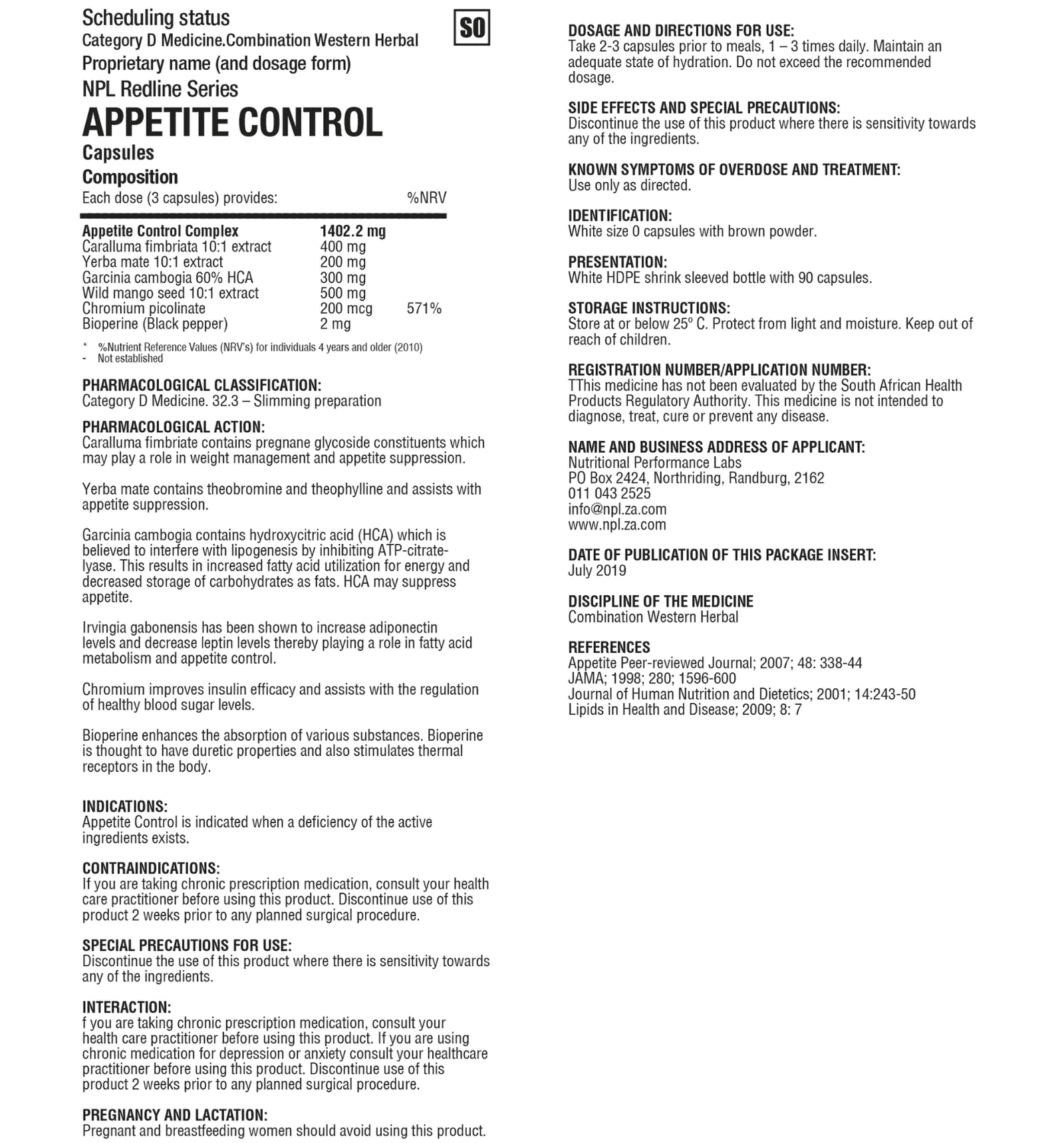 NPL Appetite Control Information