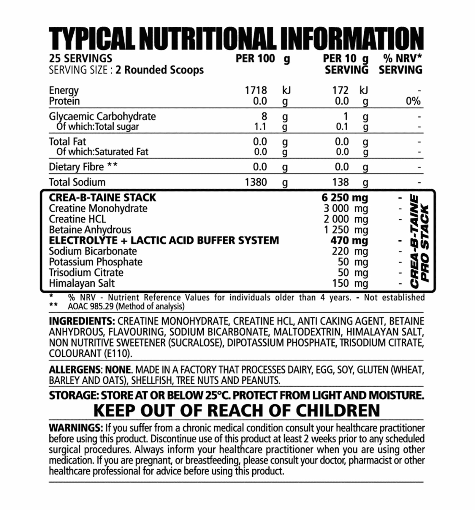 NPL Crea-B-Taine Nutritional Information