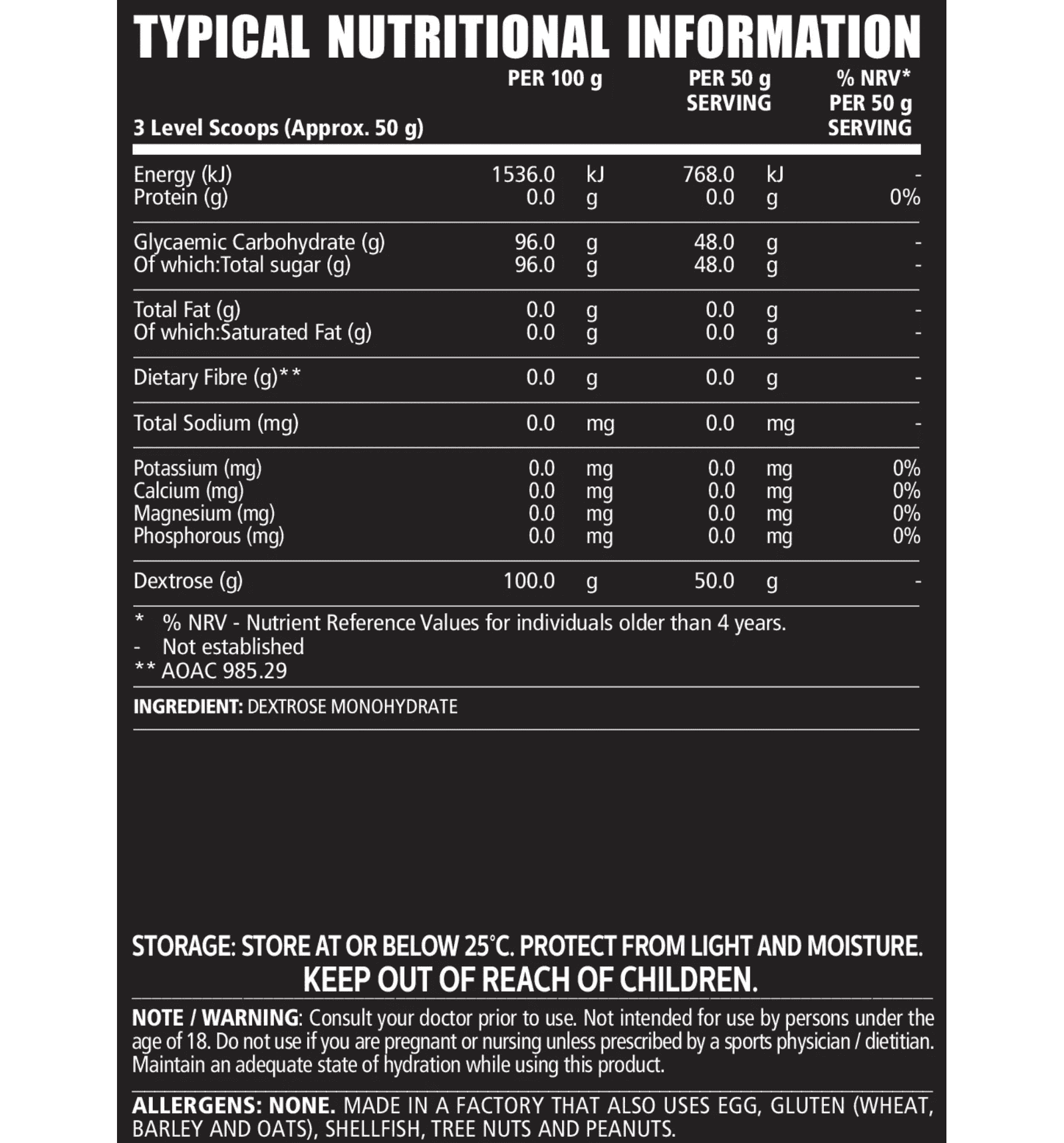 NPL Dextrose Nutritional Information