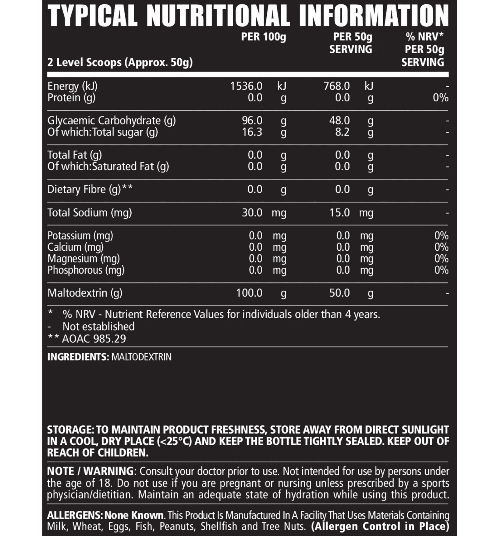 NPL Maltodextrin Nutritional Information