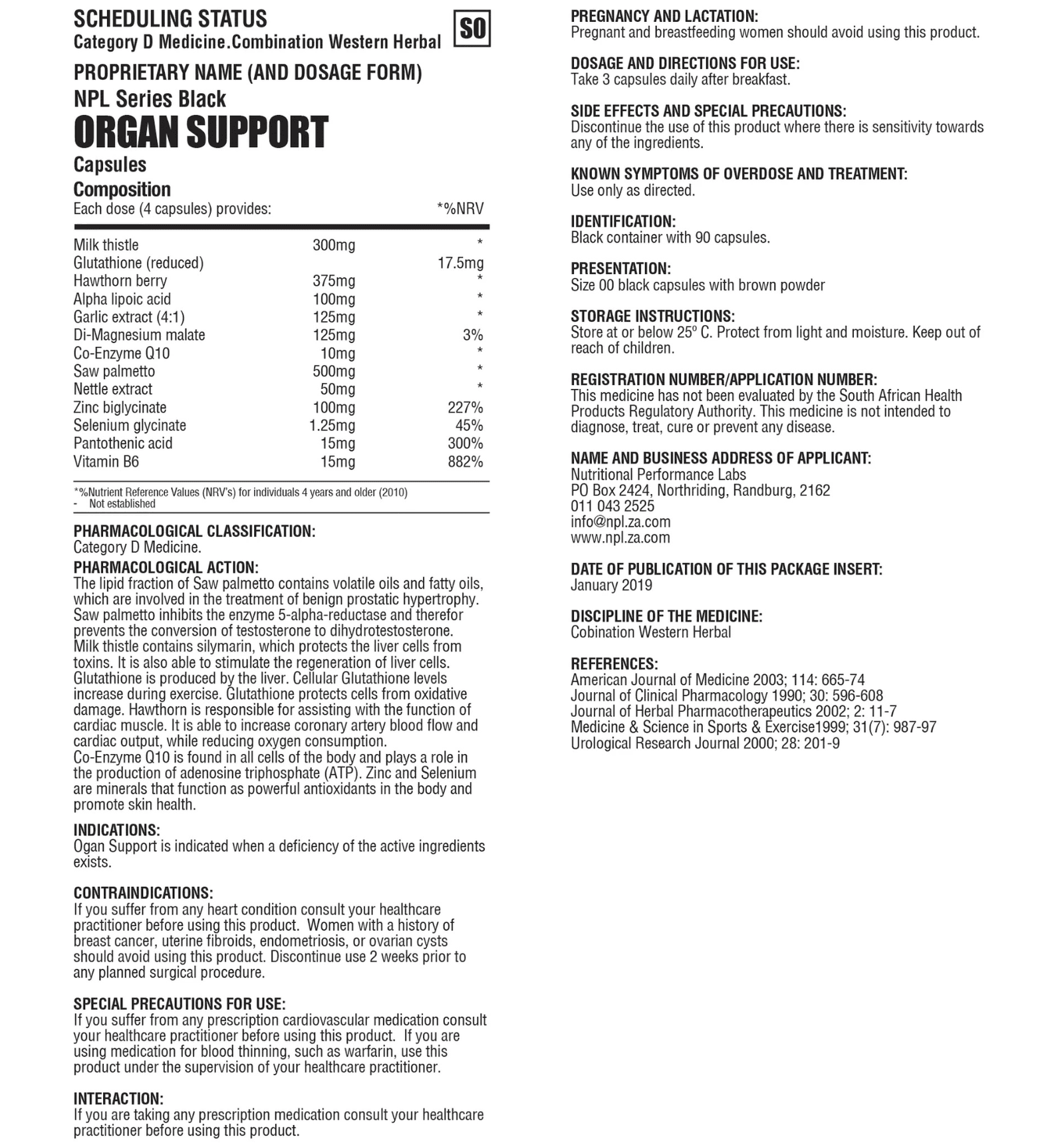 NPL Organ Support Information