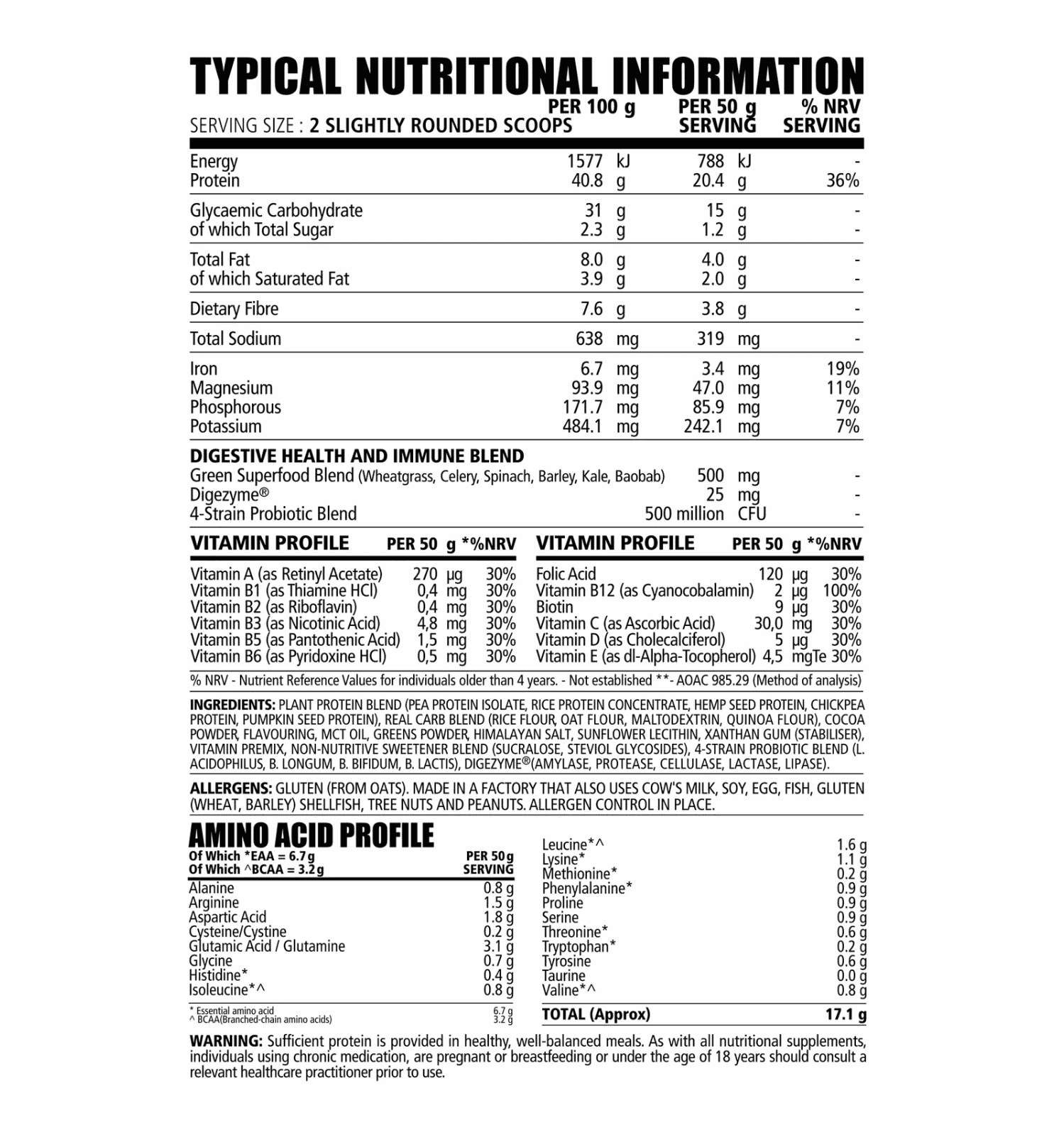 NPL Plant Pro Protein Smoothie Nutritional Information