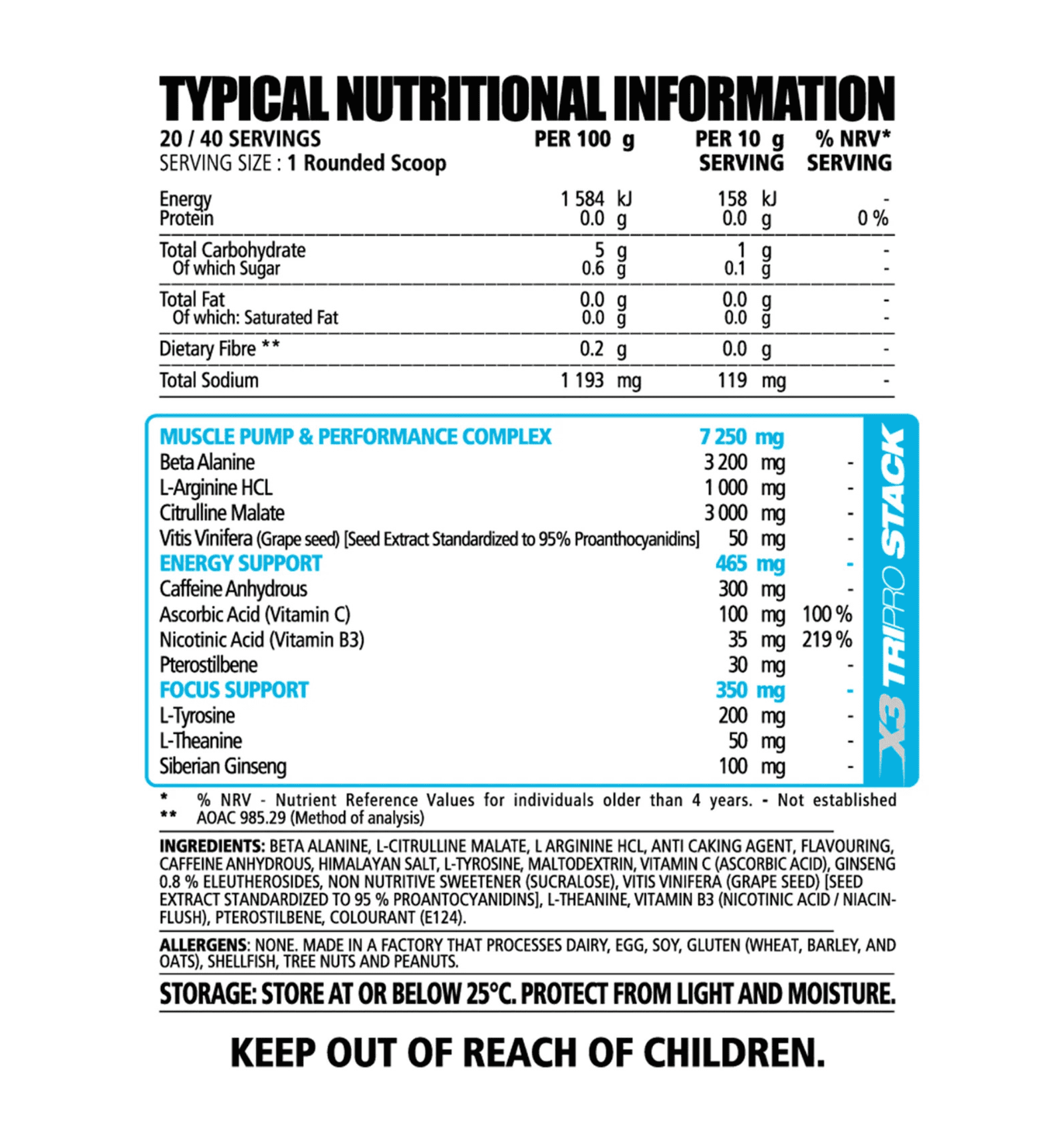 NPL Pre-Ignite Nutritional Information