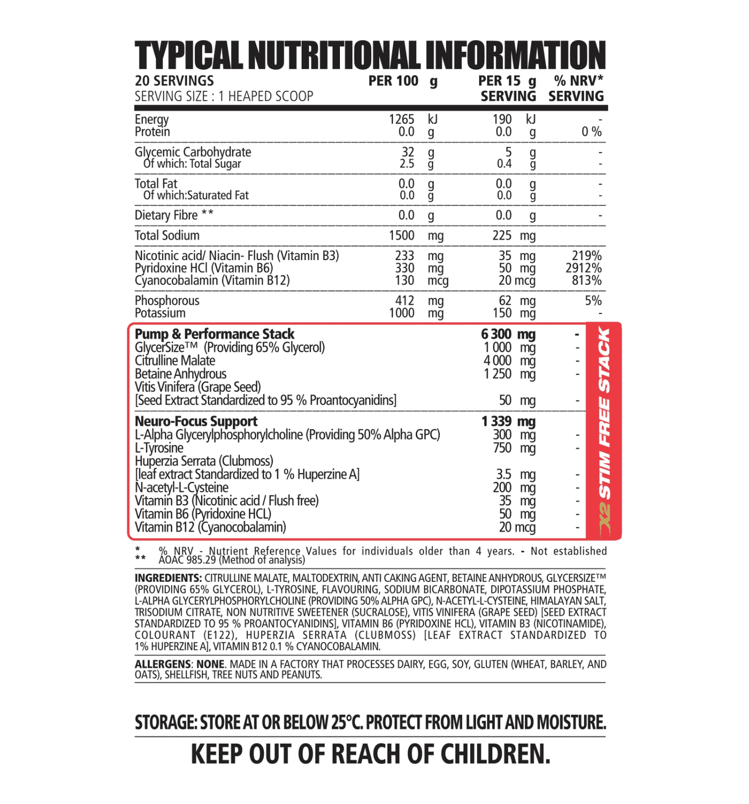 NPL Vaso Pump Nutritional Information