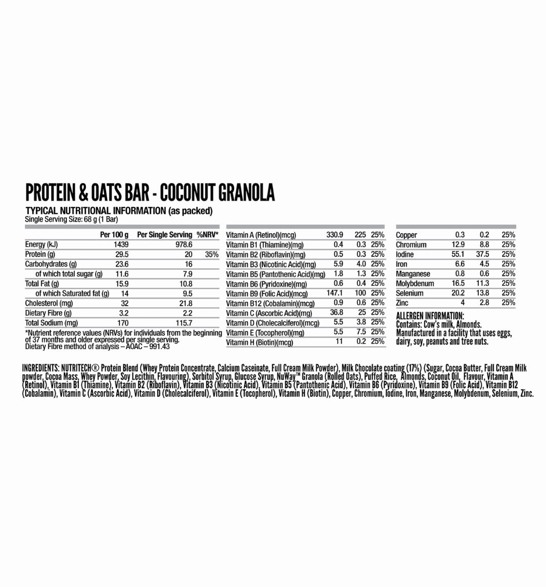 NutriTech Protein & Oats Bar Coconut Granola