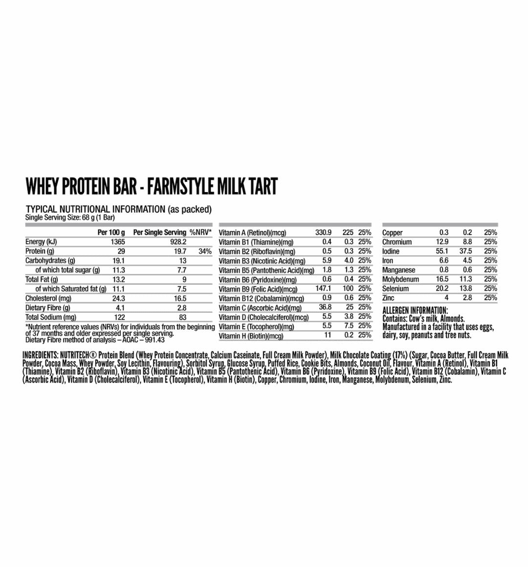 NutriTech Whey Protein Bar Farmstyle Milk Tart